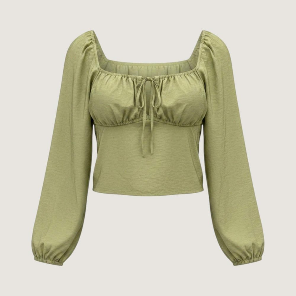 Wild Fable Babydoll Blouse Women XL Green Boho Square Neck Prairie Cottage NWT